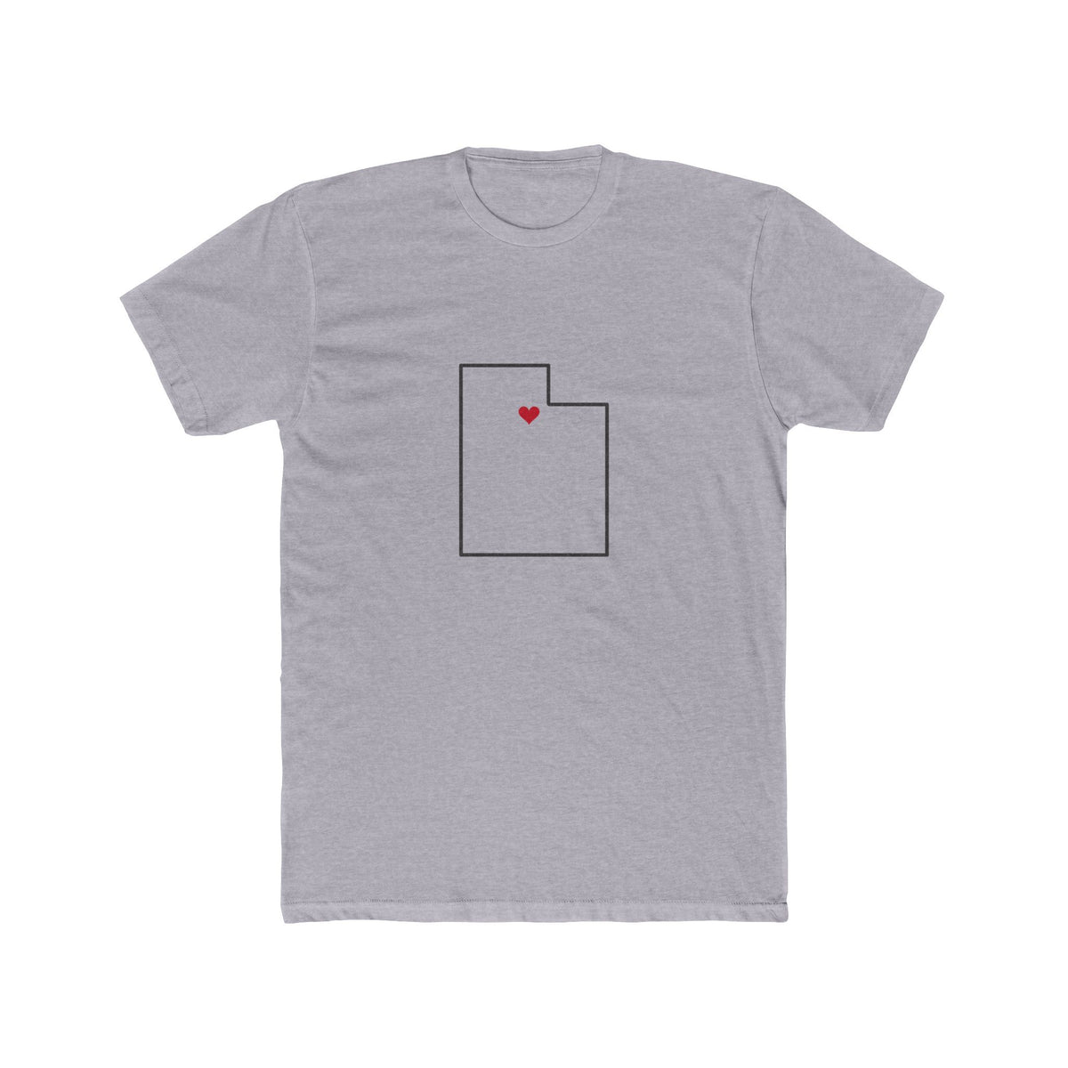 Utah Salt Lake City East Mission Heart Map shirt in Heather Grey: Utah outline with a red heart, front view