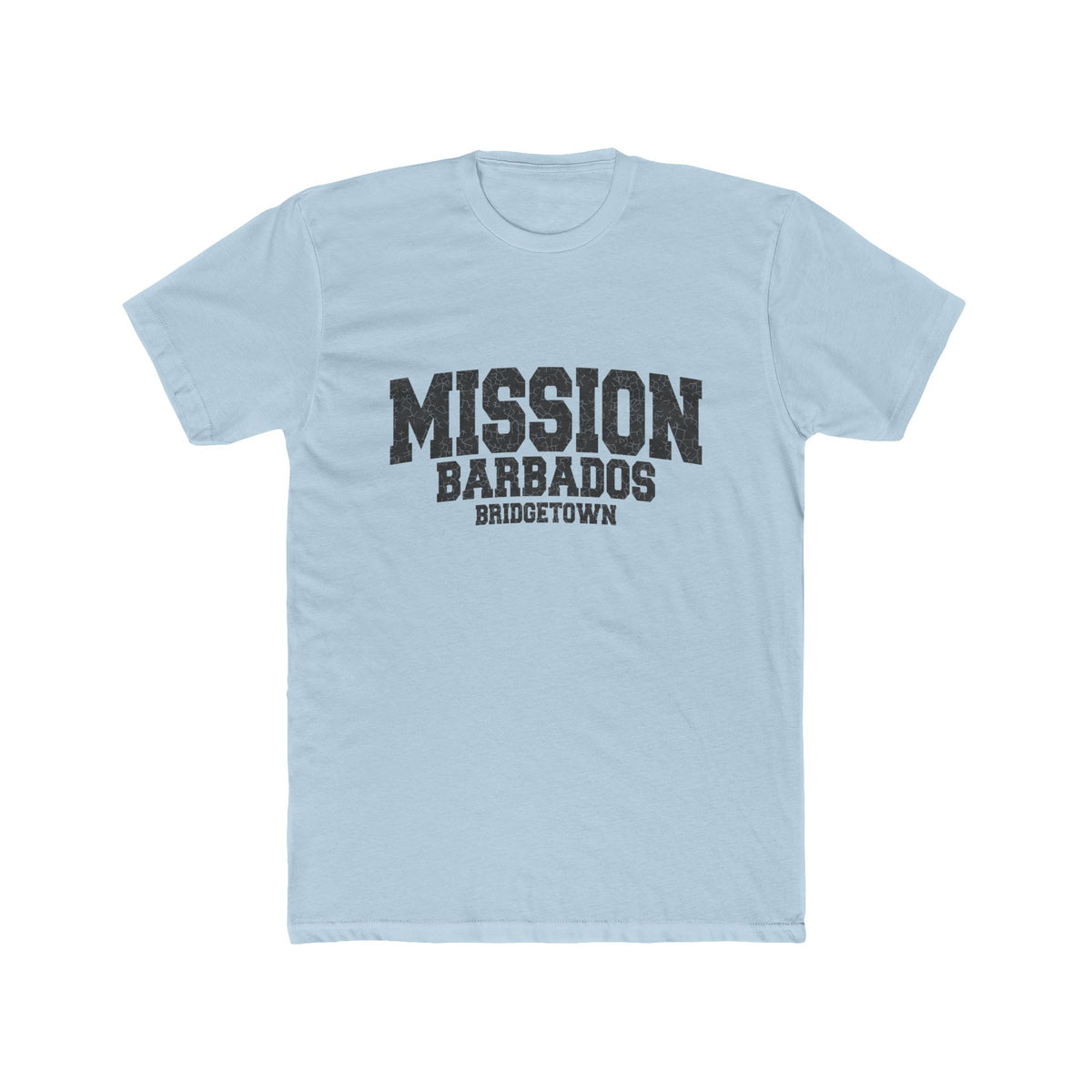 Barbados Bridgetown Mission T-Shirt in Solid Light Blue, front view