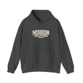 Philippines Angeles Mission Hoodie in Dark Heather, front view with the varsity mission design