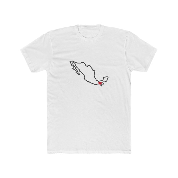 Mexico Tuxtla Gutierrez Mission Heart Map shirt in White: Mexico outline with a red heart, front view