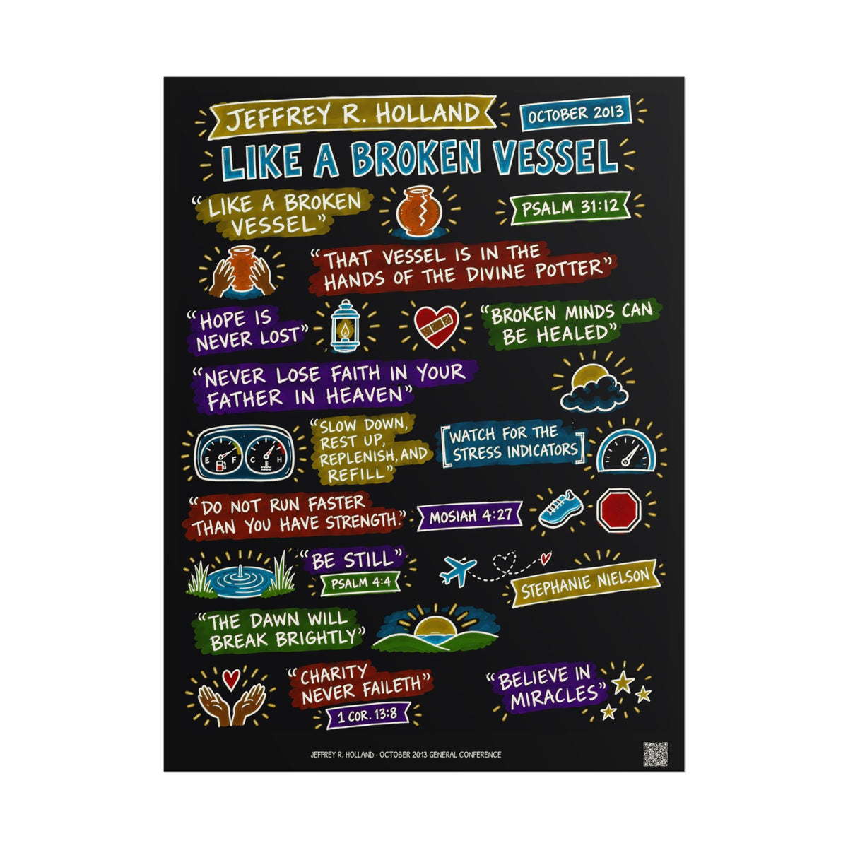 Like a Broken Vessel Sketch Note Poster (Black) — Jeffrey R. Holland