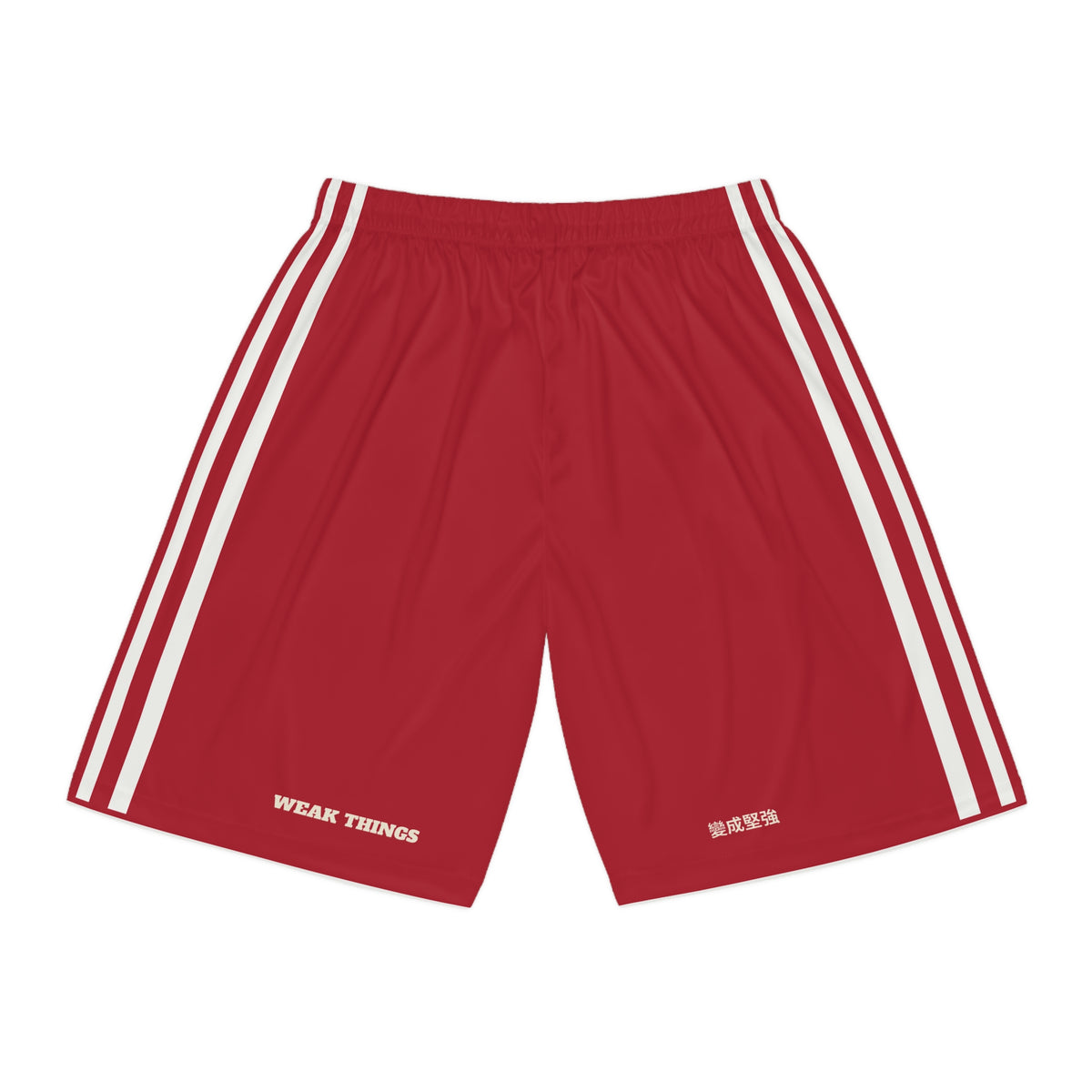 China Hong Kong Mission Basketball Shorts, back view with WEAK THINGS and 變成堅強 on the legs