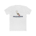 California Ontario Mission Flag Map shirt in White: California state flag in the outline of California with navy lettering, front view