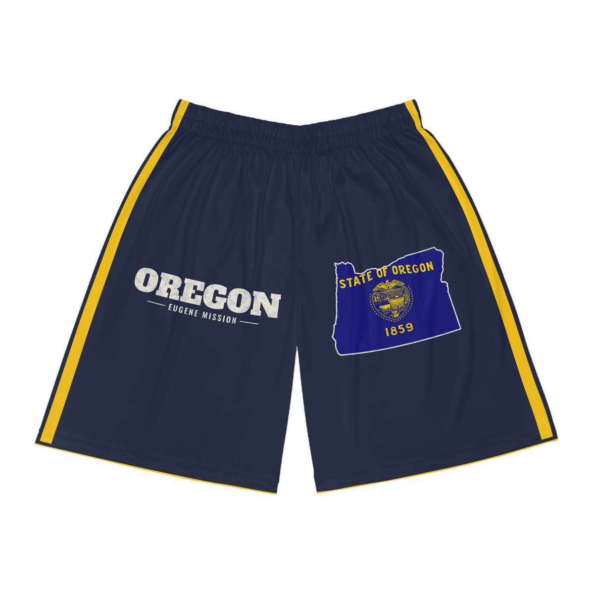 Oregon Eugene Mission Basketball Shorts, front view