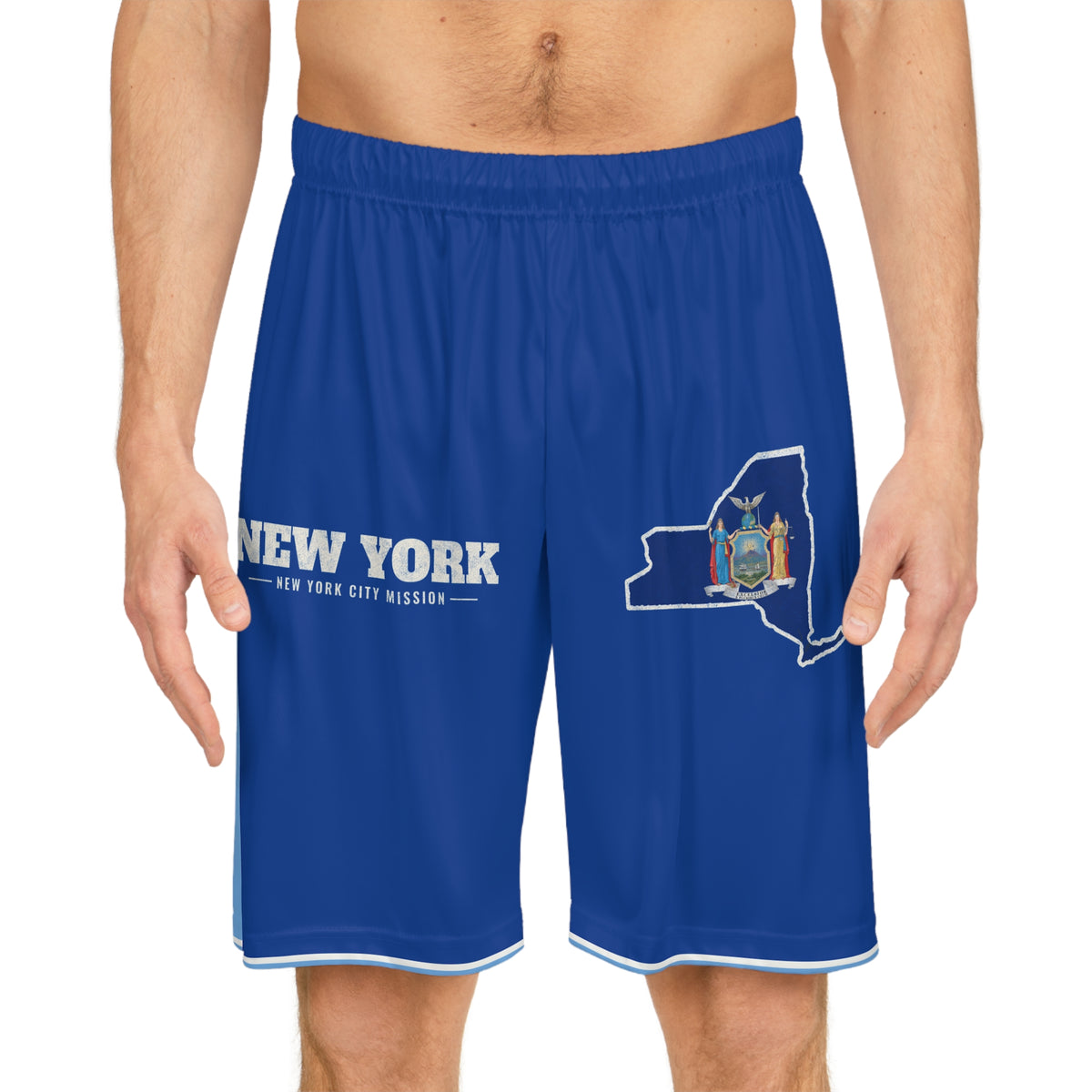 New York New York City Mission Basketball Shorts, worn, front view