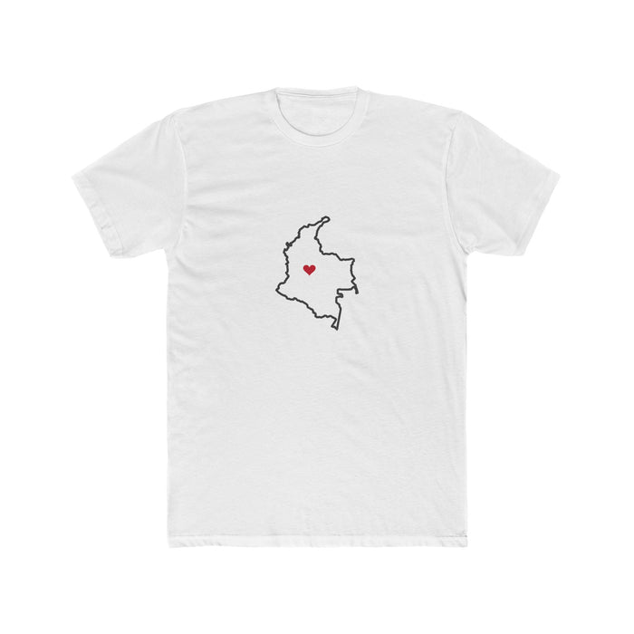 Colombia Bogota North Mission Heart Map shirt in White: Colombia outline with a red heart, front view