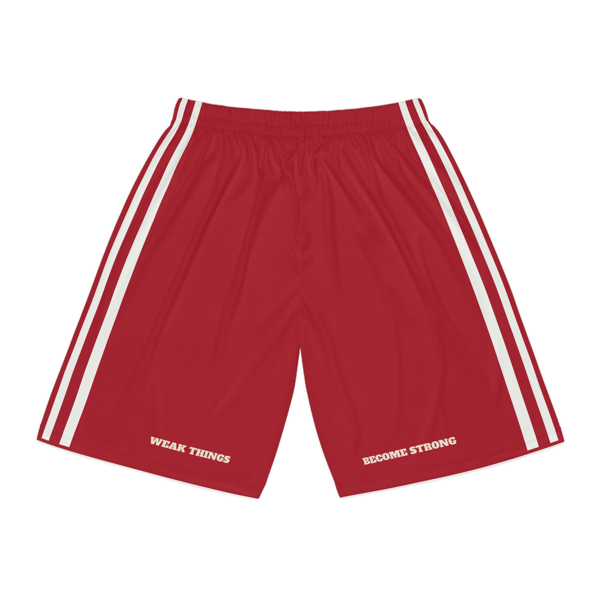 Alabama Birmingham Mission Basketball Shorts, back view with WEAK THINGS and BECOME STRONG on the legs