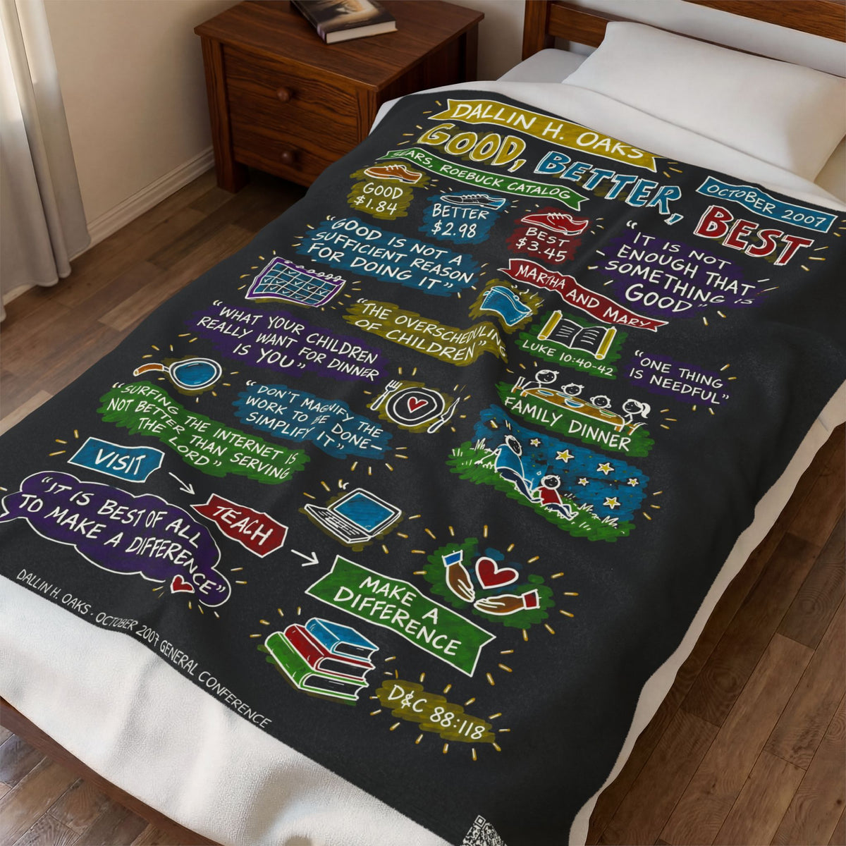 Good, Better, Best Sketch Note Plush Blanket — Dallin H. Oaks