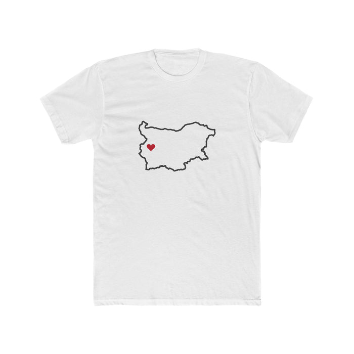 Bulgaria Sofia Mission Heart Map shirt in White: Bulgaria outline with a red heart, front view
