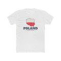 Poland Warsaw Mission Flag Map shirt in White: flag of Poland in the outline of Poland with navy lettering, front view