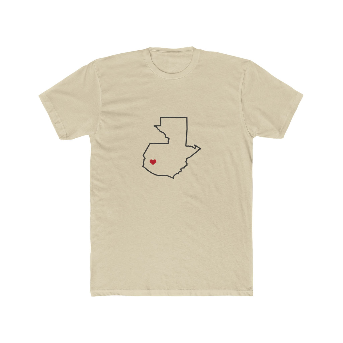 Guatemala Quetzaltenango Mission Heart Map shirt in Cream: Guatemala outline with a red heart, front view