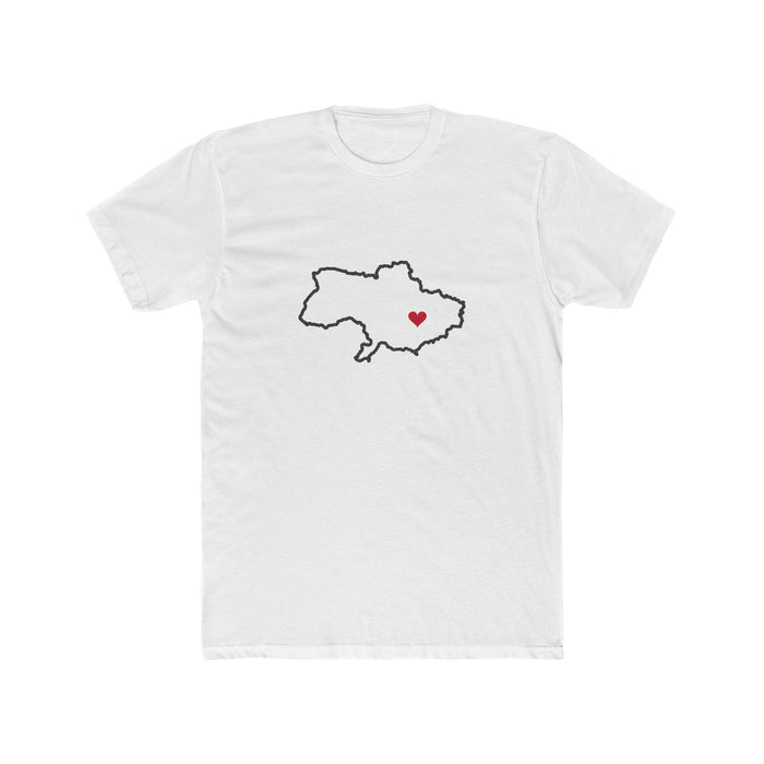 Ukraine Dnipro Mission Heart Map shirt in White: Ukraine outline with a red heart, front view