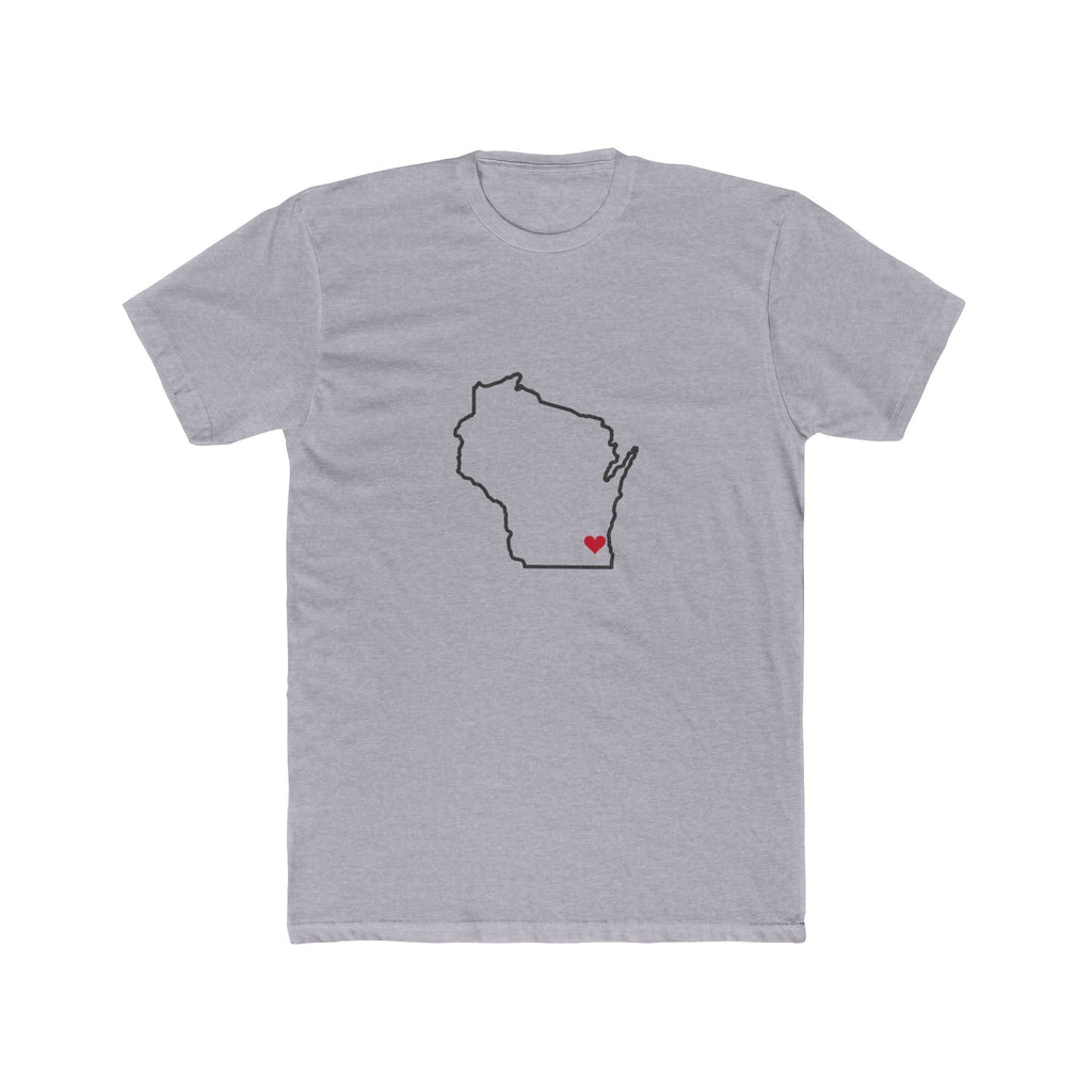 Wisconsin Milwaukee Mission Heart Map shirt in Heather Grey: Wisconsin outline with a red heart, front view