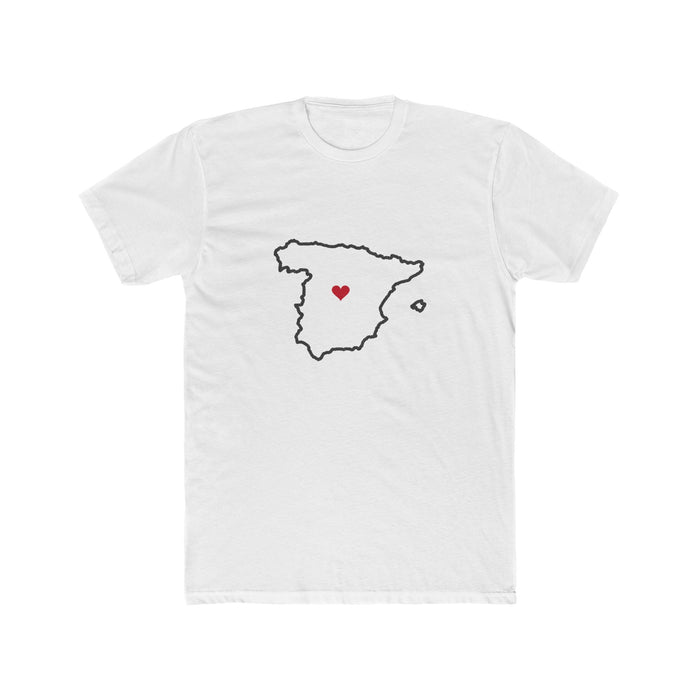 Spain Madrid North Mission Heart Map shirt in White: Spain outline with a red heart, front view