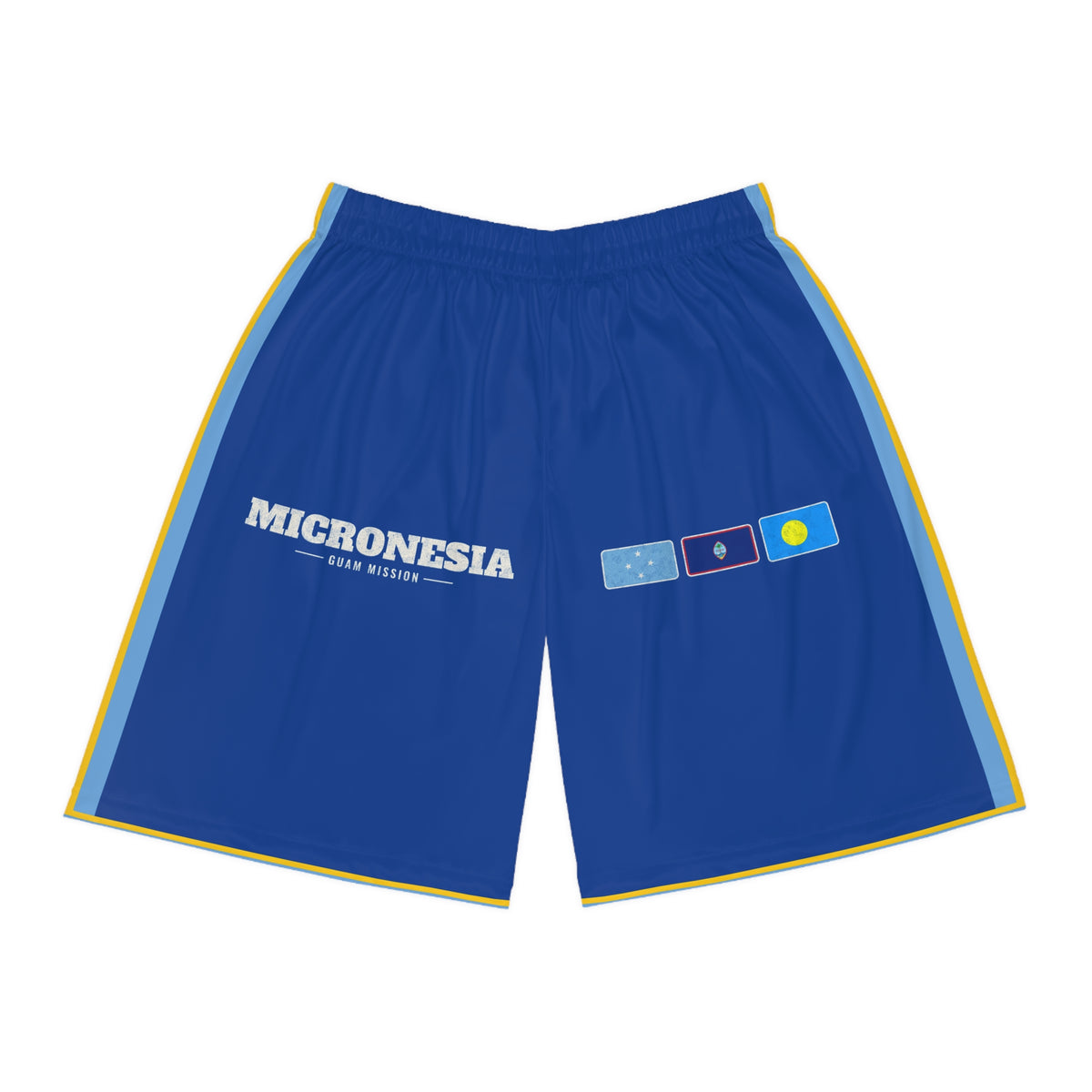 Micronesia Guam Mission Basketball Shorts, front view