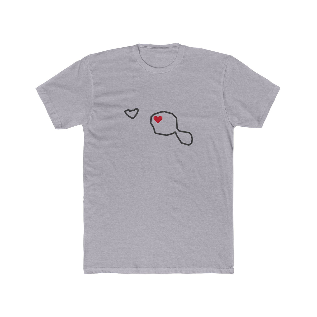 Tahiti Papeete Mission Heart Map shirt in Heather Grey: Tahiti outline with a red heart, front view