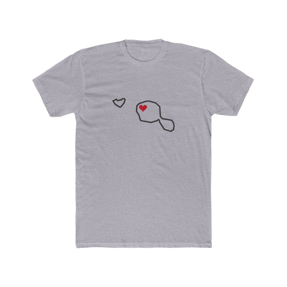 Tahiti Papeete Mission Heart Map shirt in Heather Grey: Tahiti outline with a red heart, front view