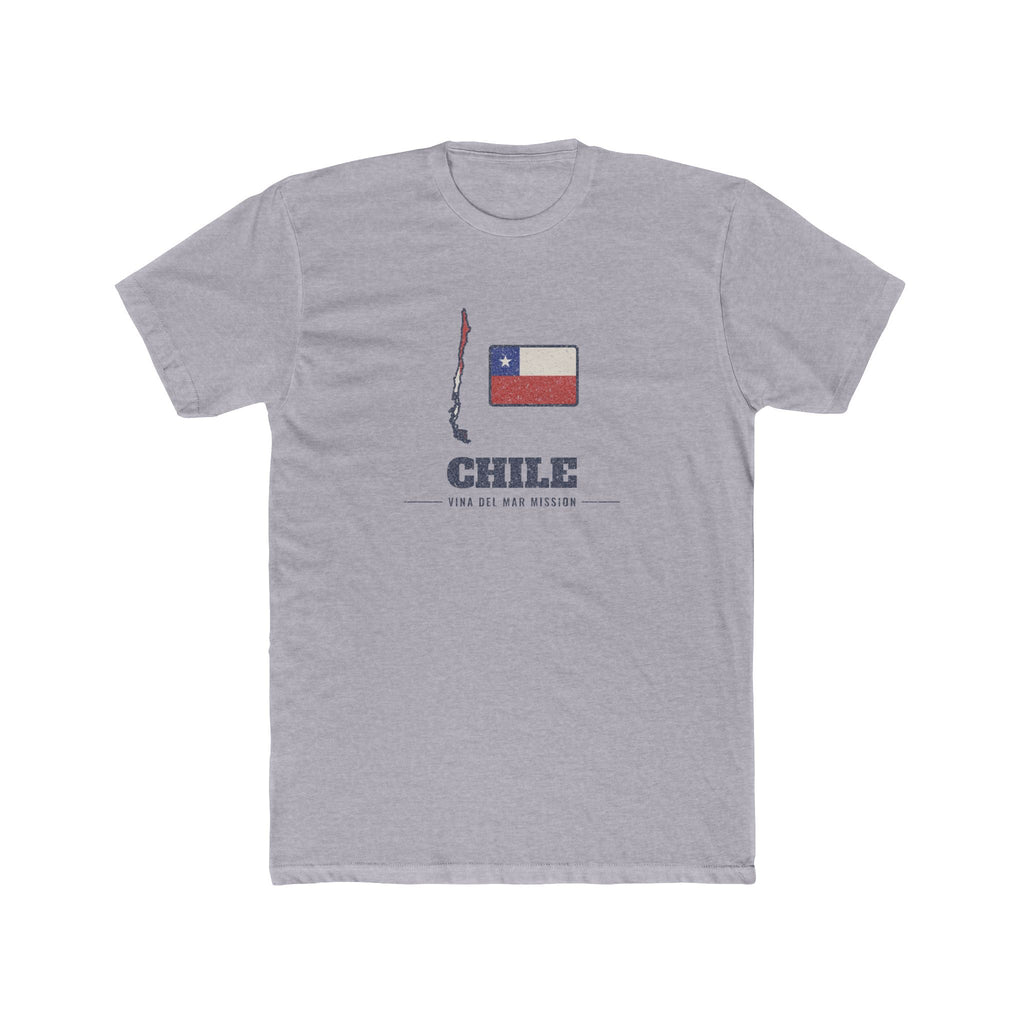 Chile Vina del Mar Mission Flag Map shirt in Heather Grey: flag of Chile in the outline of Chile with navy lettering, front view