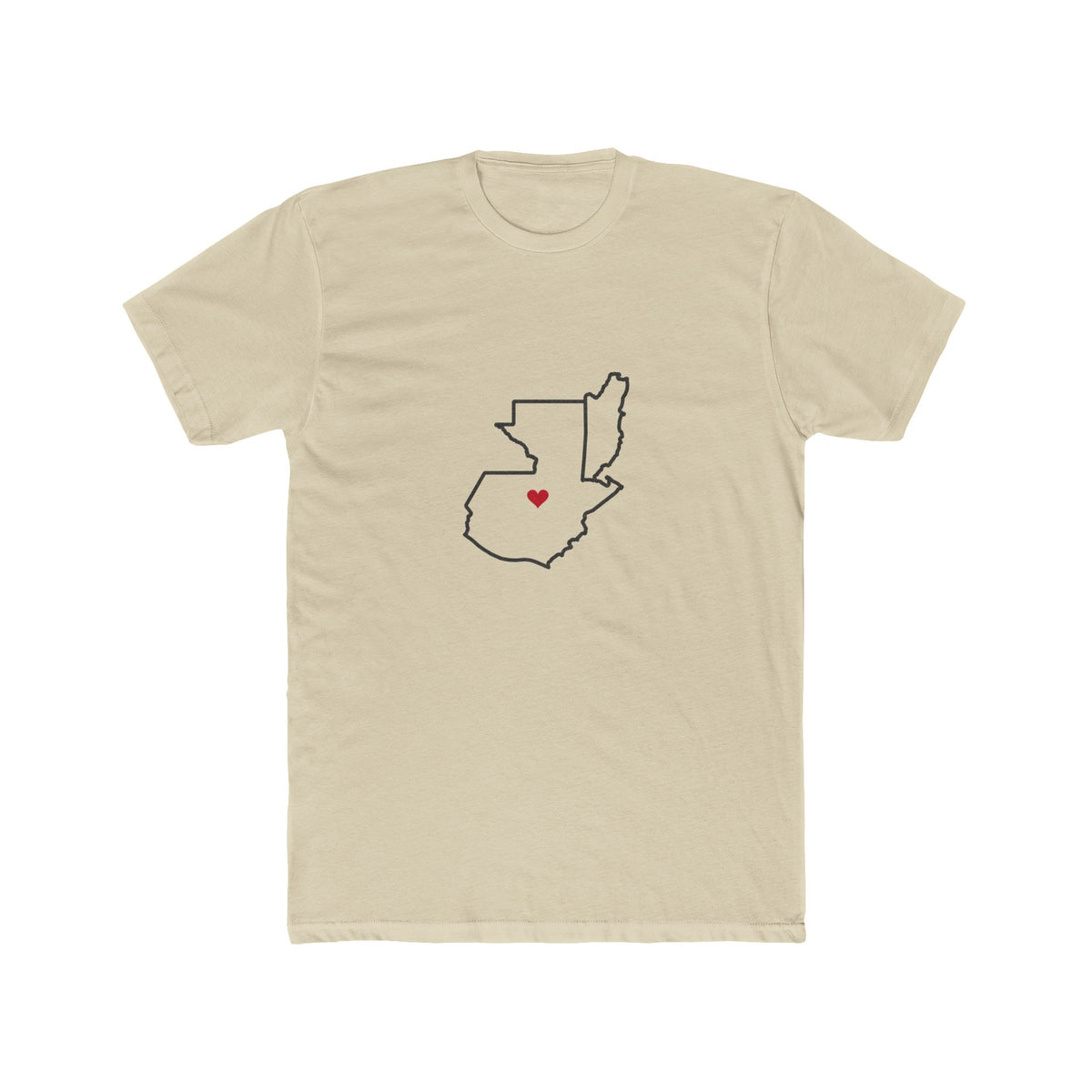 Guatemala Coban/Belize Mission Heart Map shirt in Cream: Guatemala outline with a red heart, front view