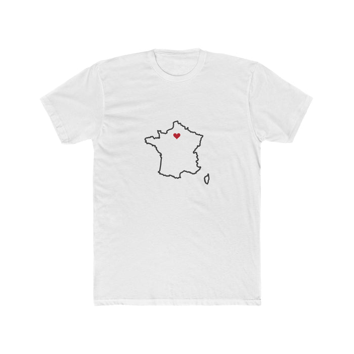 France Paris North Mission Heart Map shirt in White: France outline with a red heart, front view