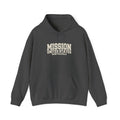 Idaho Pocatello Mission Hoodie in Dark Heather, front view with the varsity mission design