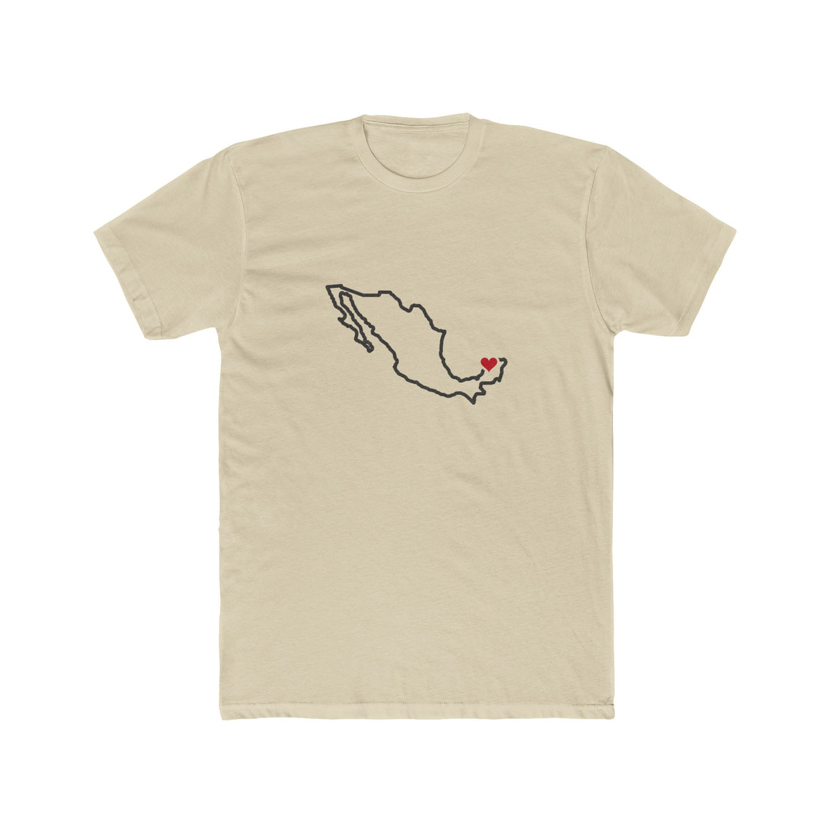 Mexico Merida Mission Heart Map shirt in Cream: Mexico outline with a red heart, front view