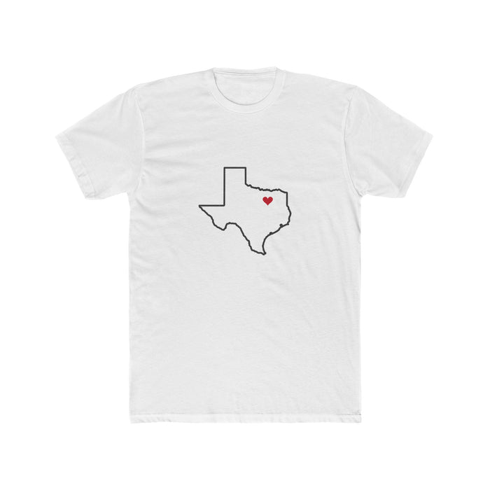 Texas Dallas South Mission Heart Map shirt in White: Texas outline with a red heart, front view
