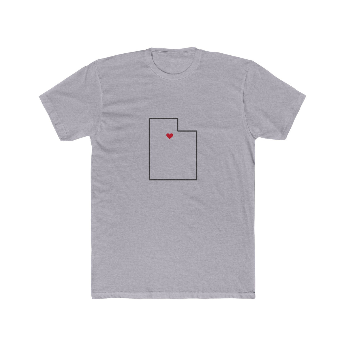 Utah Salt Lake City South Mission Heart Map shirt in Heather Grey: Utah outline with a red heart, front view