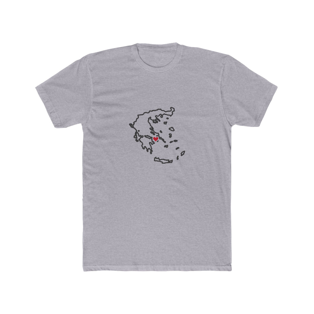 Greece Athens Mission Heart Map shirt in Heather Grey: Greece outline with a red heart, front view