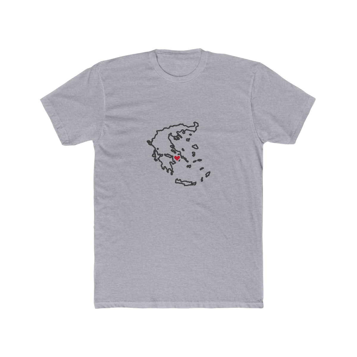 Greece Athens Mission Heart Map shirt in Heather Grey: Greece outline with a red heart, front view