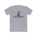 New Hampshire Manchester Mission Flag Map shirt in Heather Grey: New Hampshire state flag in the outline of New Hampshire with navy lettering, front view