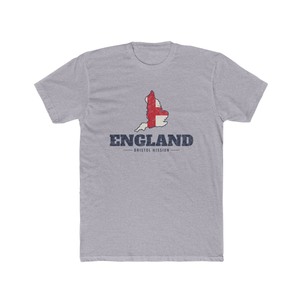 England Bristol Mission Flag Map shirt in Heather Grey: flag of England in the outline of England with navy lettering, front view