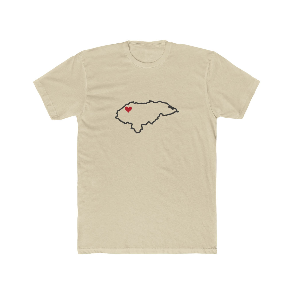 Honduras San Pedro Sula West Mission Heart Map shirt in Cream: Honduras outline with a red heart, front view