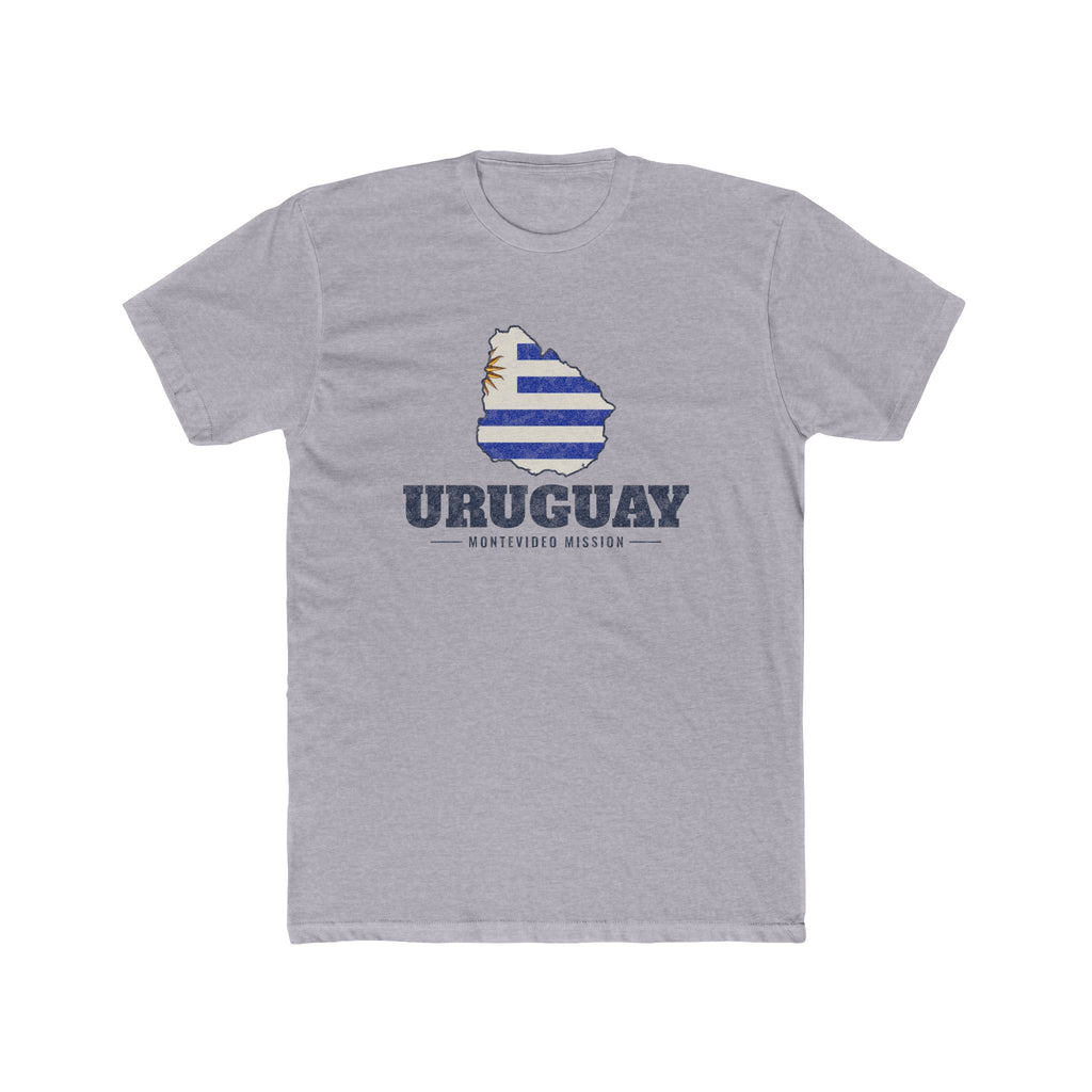 Uruguay Montevideo Mission Flag Map shirt in Heather Grey: flag-filled map printed on the front