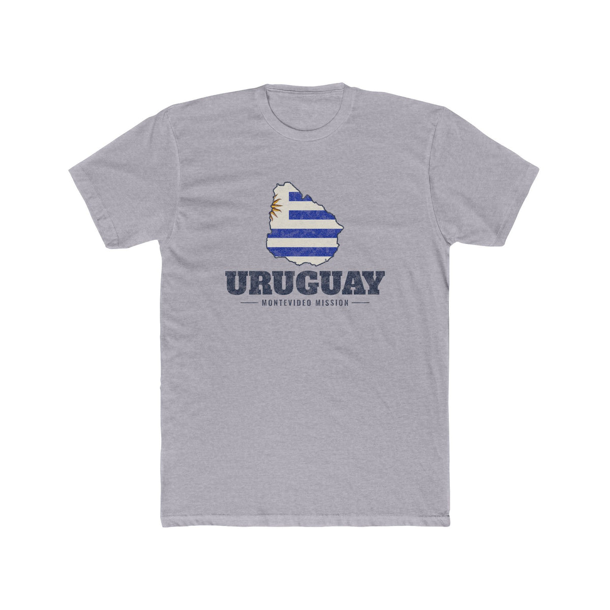 Uruguay Montevideo Mission Flag Map shirt in Heather Grey: flag-filled map printed on the front