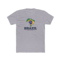 Brazil Natal Mission Flag Map shirt in Heather Grey: flag of Brazil in the outline of Brazil with navy lettering, front view
