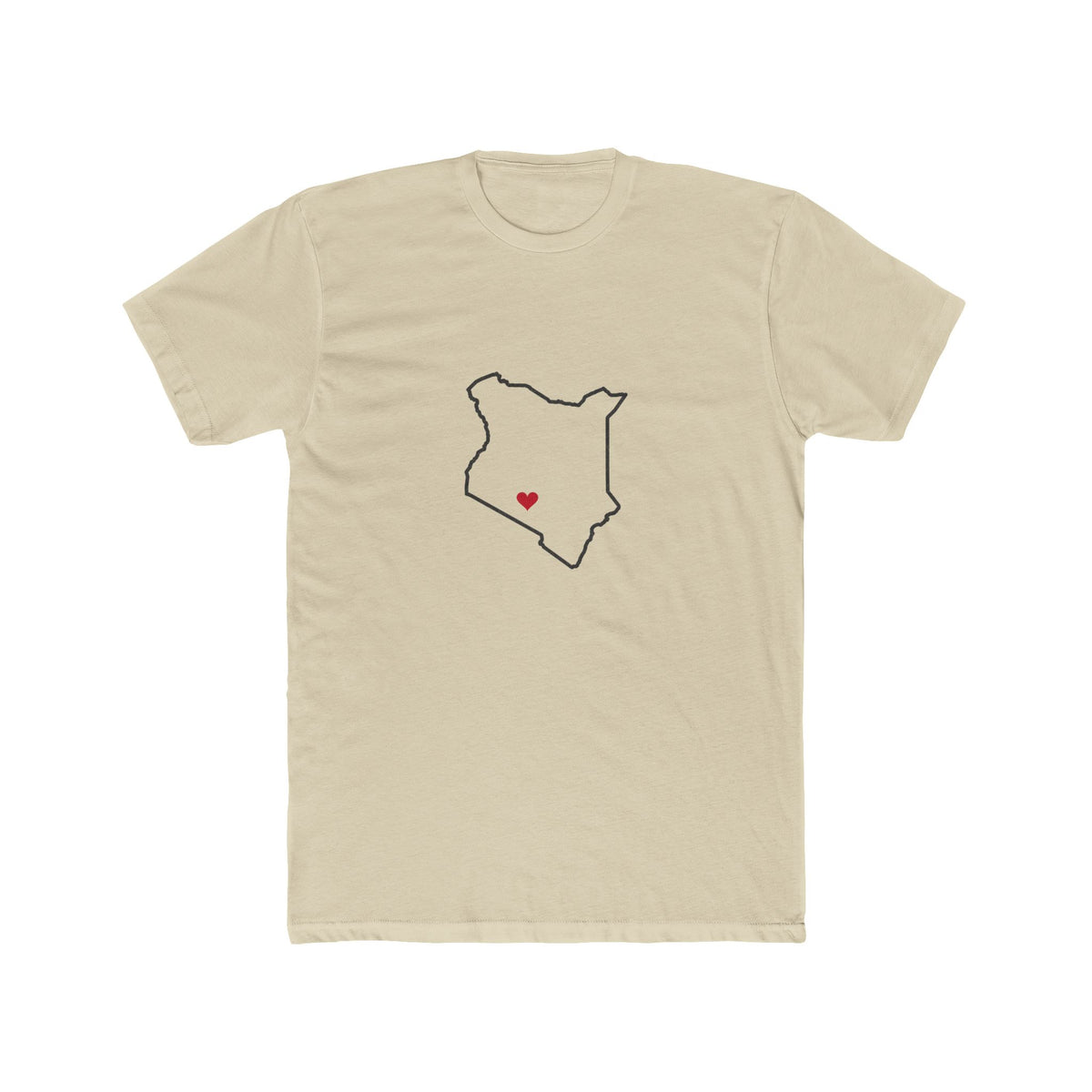 Kenya Nairobi East Mission Heart Map shirt in Cream: Kenya outline with a red heart, front view
