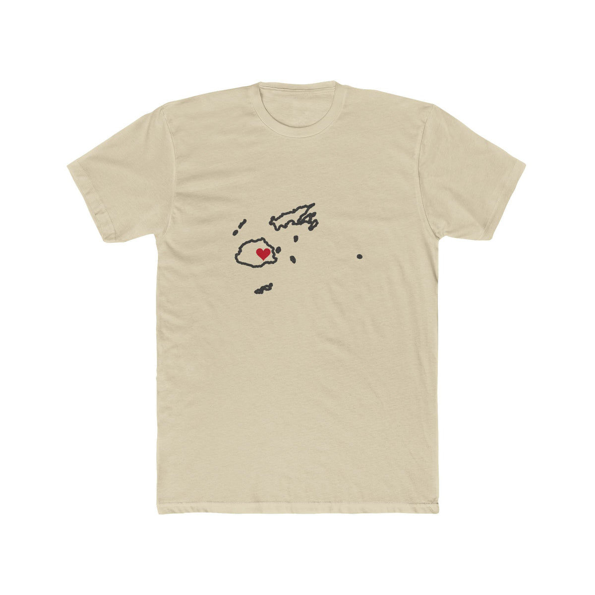 Fiji Suva Mission Heart Map shirt in Cream: Fiji outline with a red heart, front view