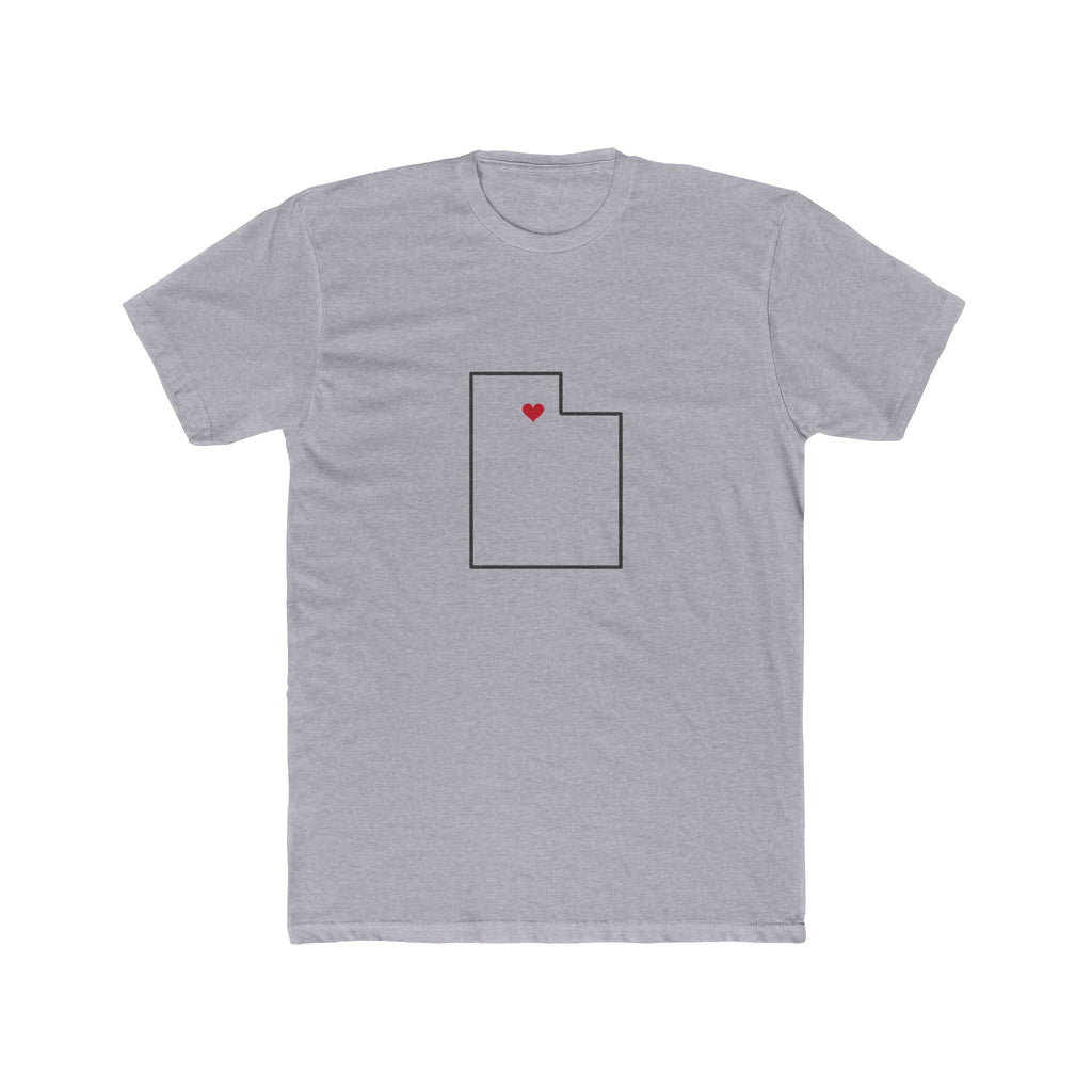Utah Layton Mission Heart Map shirt in Heather Grey: Utah outline with a red heart, front view