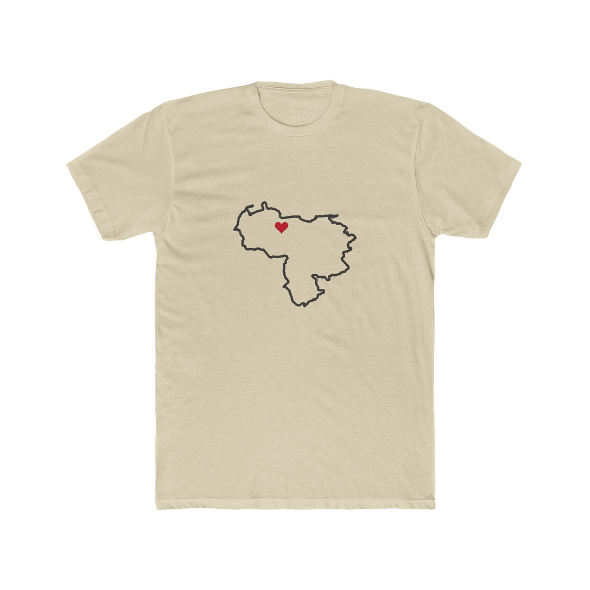 Venezuela Valencia Mission Heart Map shirt in Cream: Venezuela outline with a red heart, front view