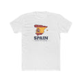 Spain Madrid East Mission Flag Map shirt in White: flag of Spain in the outline of Spain with navy lettering, front view