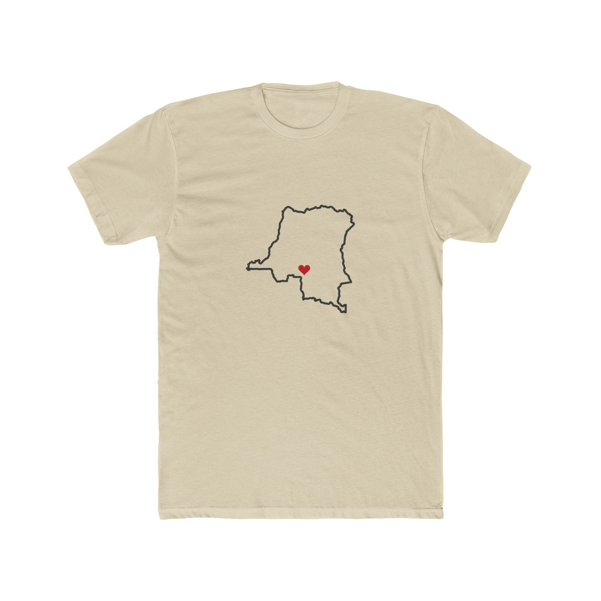 Democratic Republic of the Congo Kananga Mission Heart Map shirt in Cream: Democratic Republic of the Congo outline with a red heart, front view
