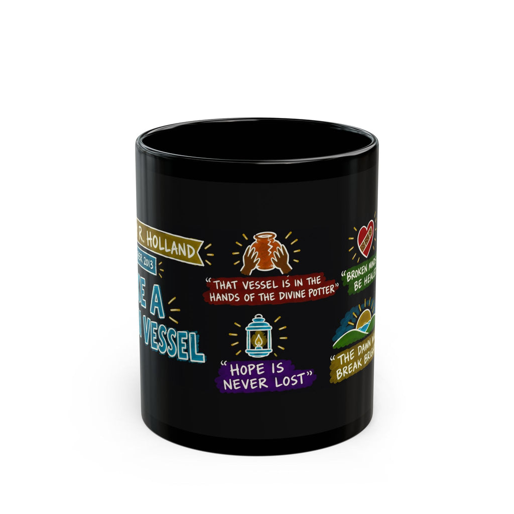 Like a Broken Vessel Sketch Note Black Mug — Jeffrey R. Holland