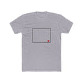 Wyoming Cheyenne Mission Heart Map shirt in Heather Grey: Wyoming outline with a red heart, front view