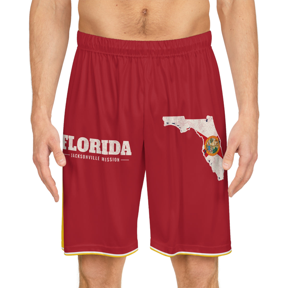 Florida Jacksonville Mission Basketball Shorts, worn, front view