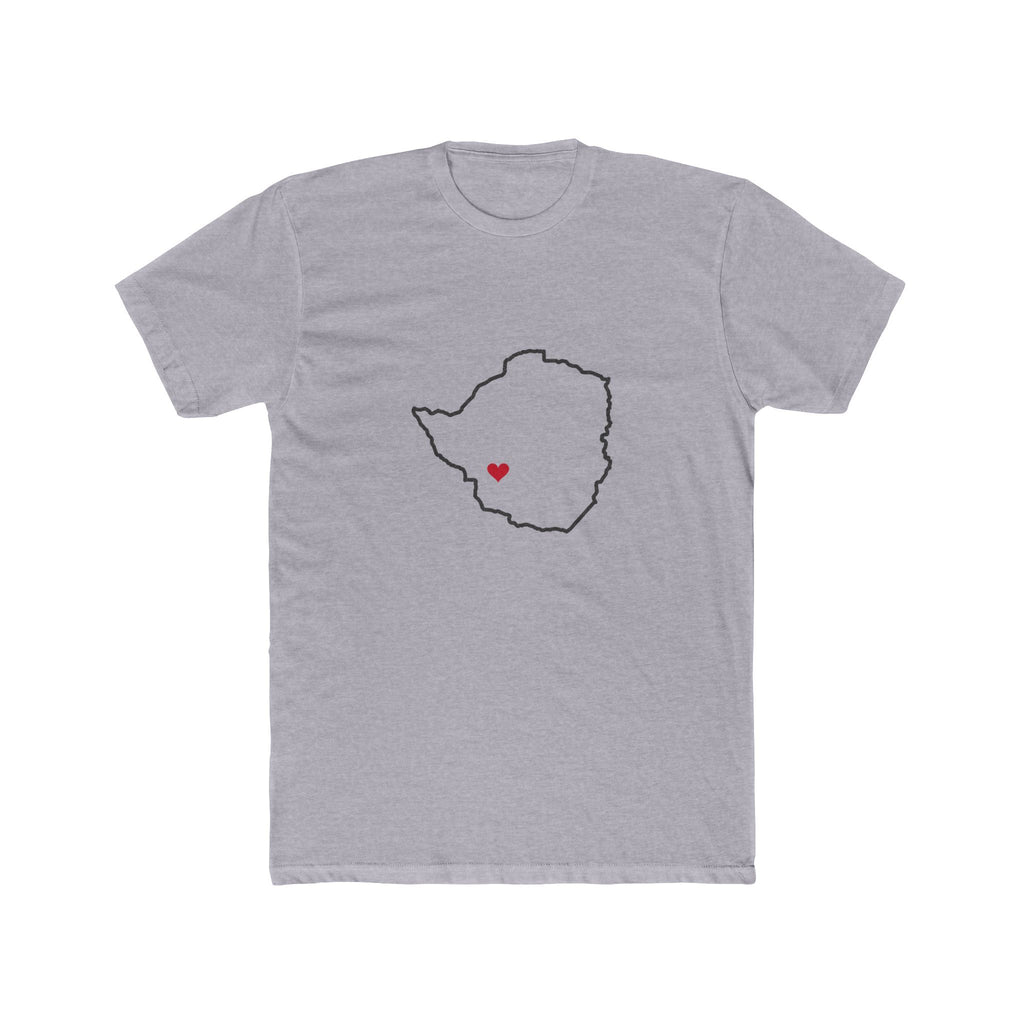 Zimbabwe Bulawayo Mission Heart Map shirt in Heather Grey: Zimbabwe outline with a red heart, front view