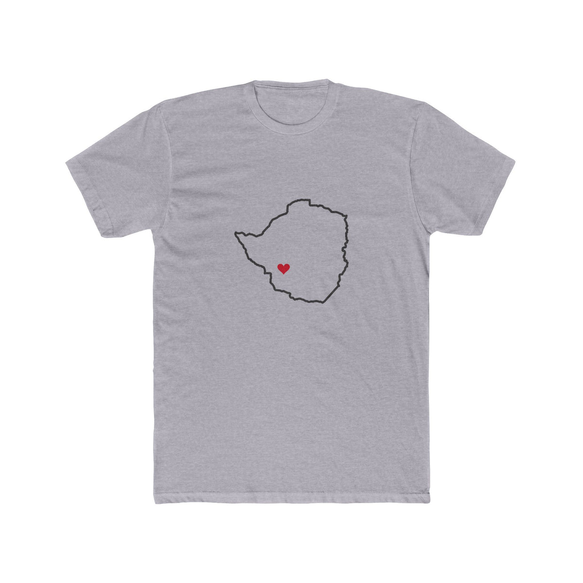 Zimbabwe Bulawayo Mission Heart Map shirt in Heather Grey: Zimbabwe outline with a red heart, front view