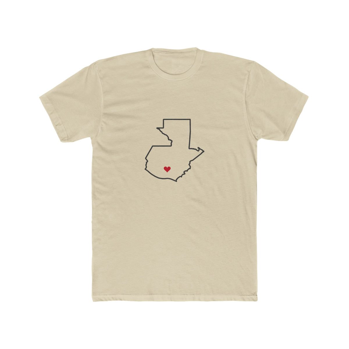 Guatemala Antigua Mission Heart Map shirt in Cream: Guatemala outline with a red heart, front view