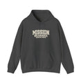 Nicaragua Managua North Mission Hoodie in Dark Heather, front view with the varsity mission design