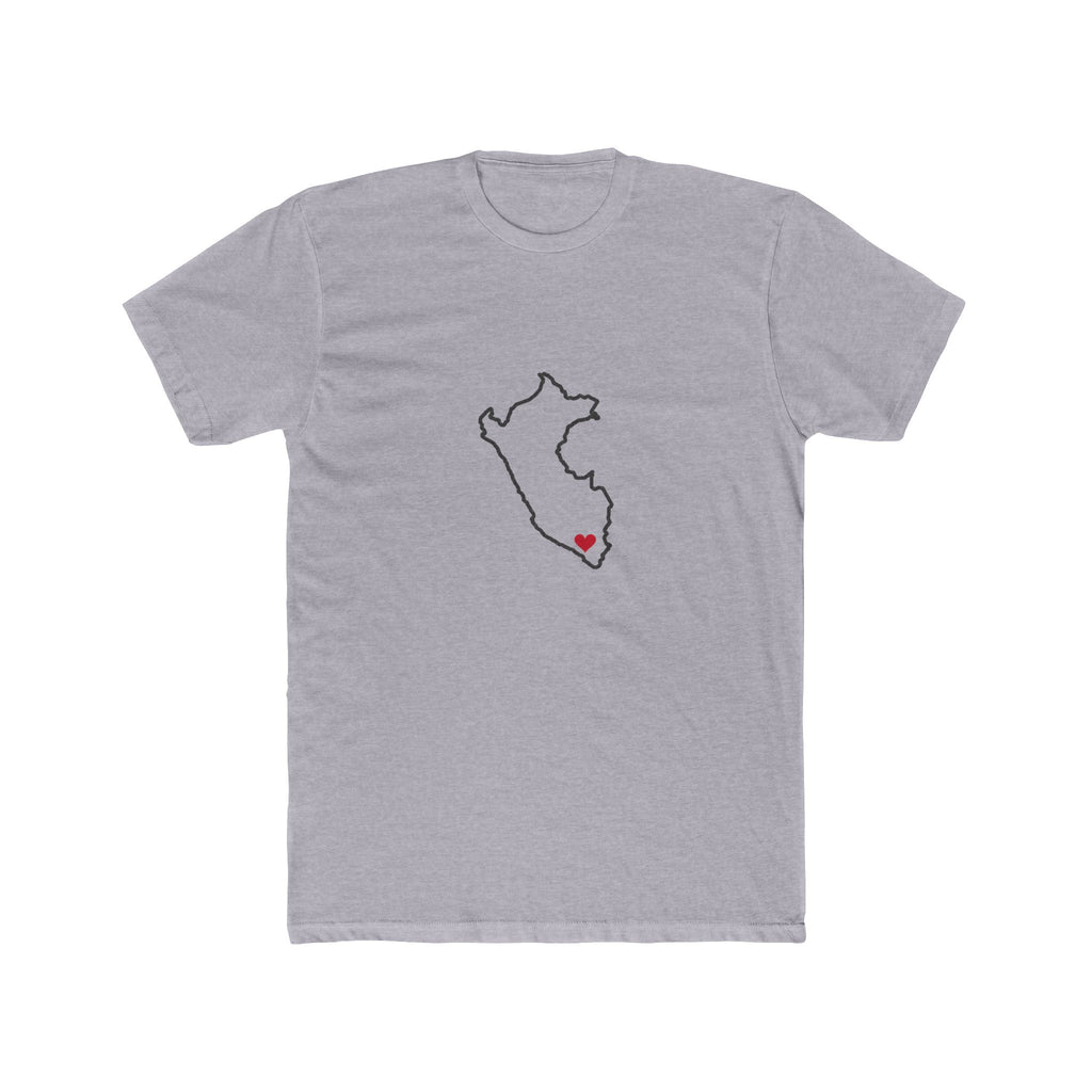Peru Arequipa Mission Heart Map shirt in Heather Grey: Peru outline with a red heart, front view